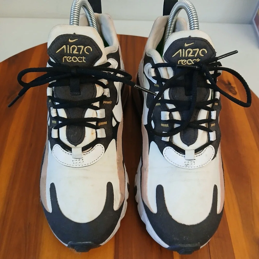 Nike Air Max 270 React Women 6.5 White Black Pink Shoes Sneakers AT6174-005